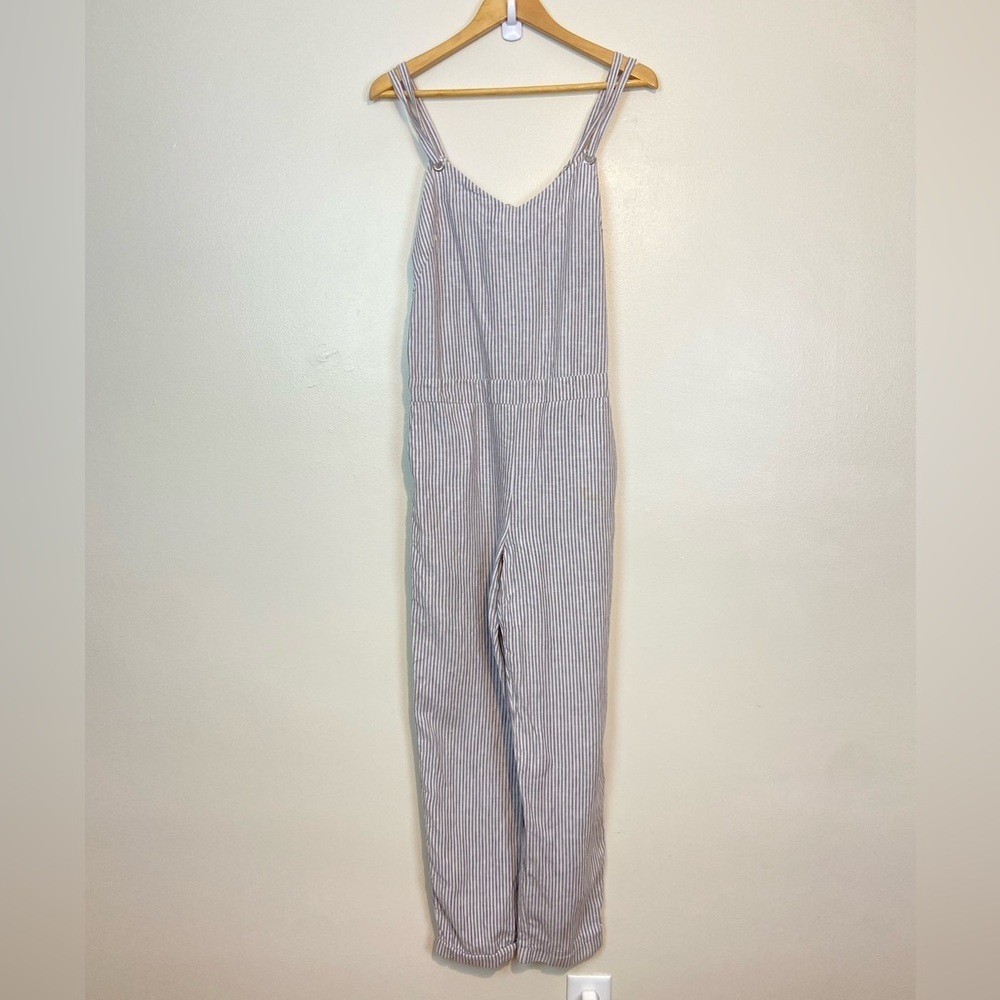 IN THE SAC MINIMALIST STRIPED OVERALLS JUMPSUIT BOHO PURE LINEN